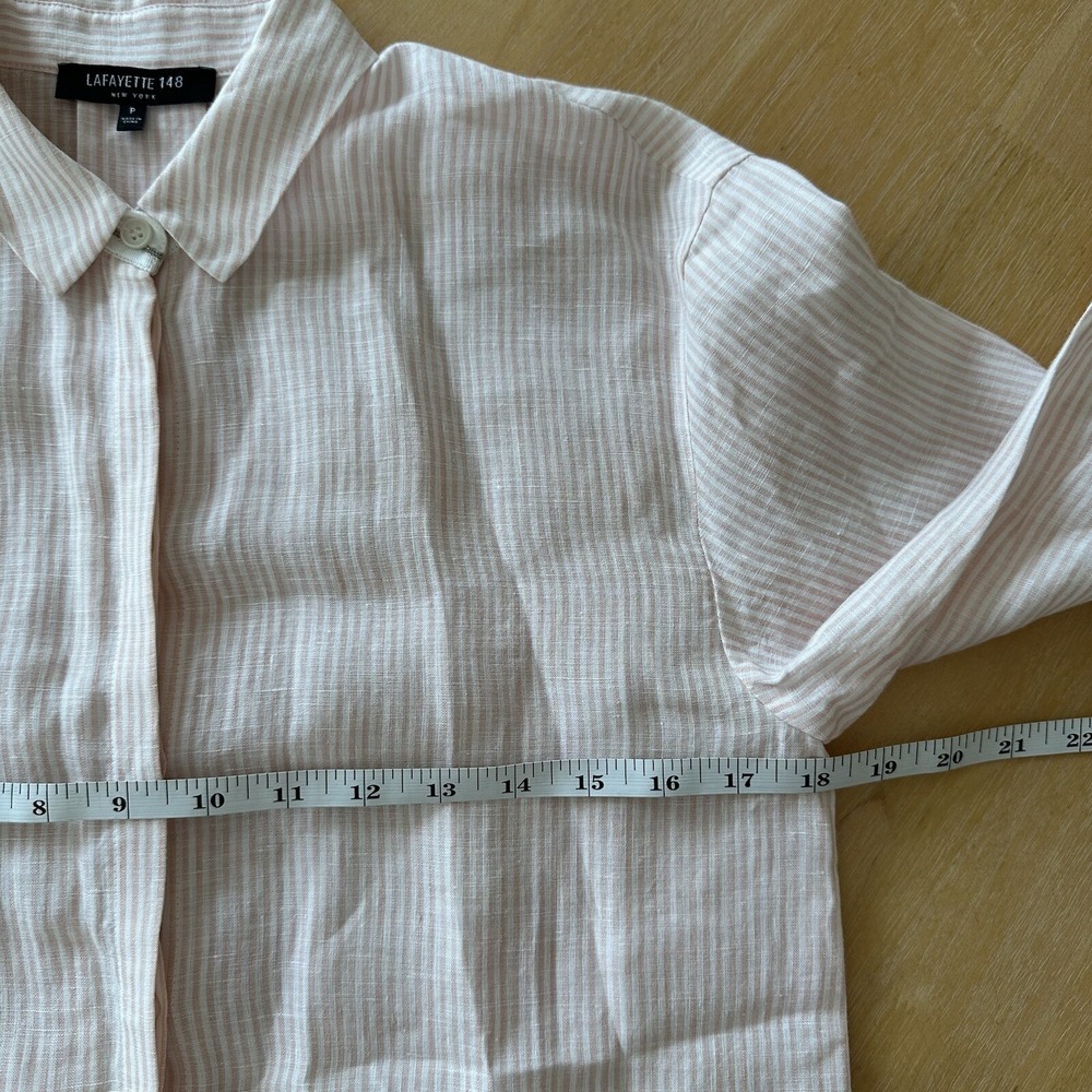 Lafayette 148 Womens Linen Blush Pin Stripe Long Sleeve Button Up Top Blouse 2P - Picture 8 of 10